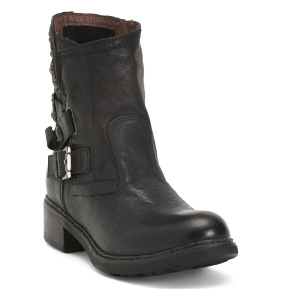 NEROGIARDINI Black Made In Italy Leather Studded Buckle Booties - Picture 1 of 2